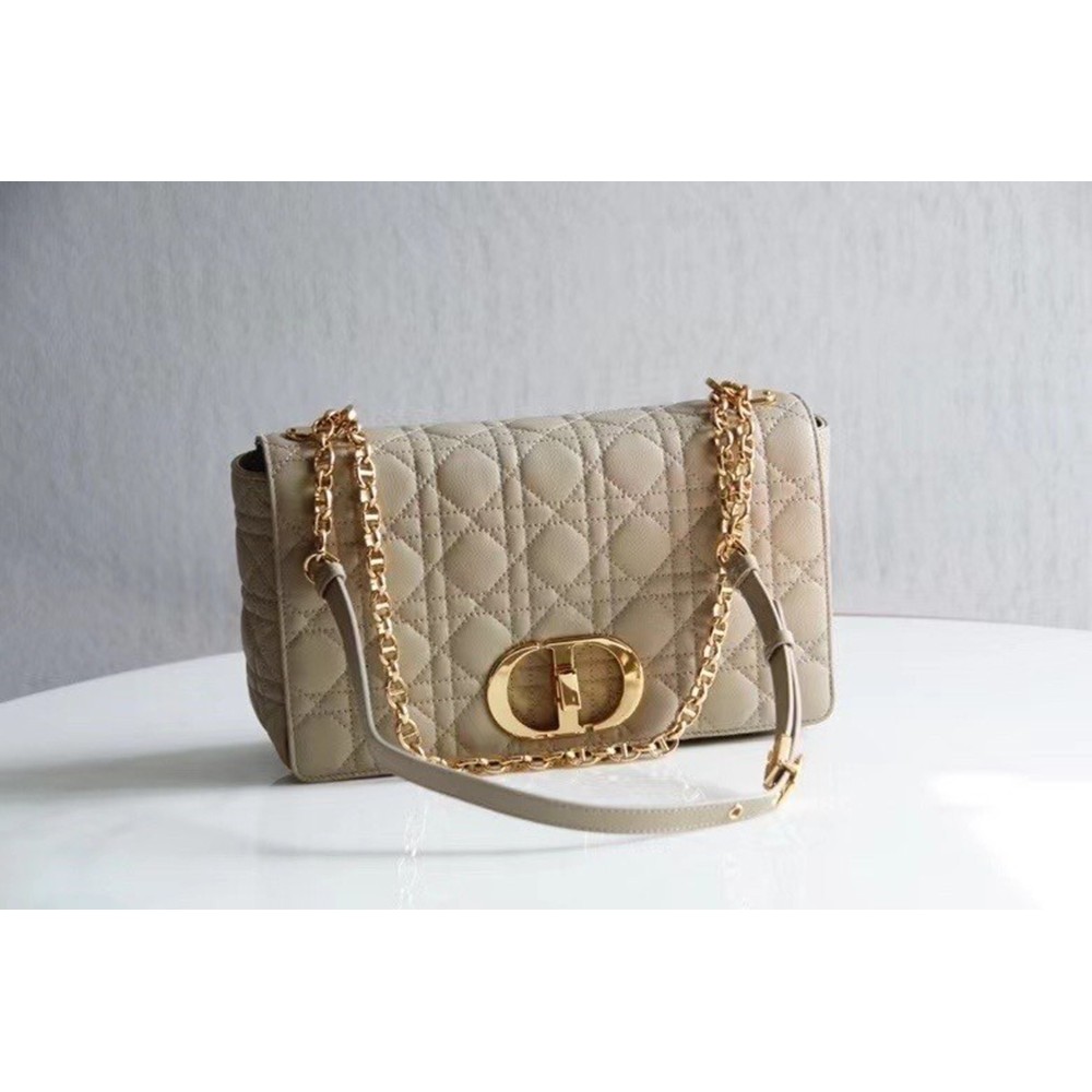 Dior Large Caro Bag In Beige Cannage Calfskin TDBS25020